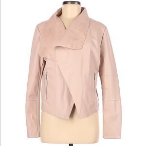 Bagatelle Faux Leather Light Pink Open Drape Front Jacket, Size L